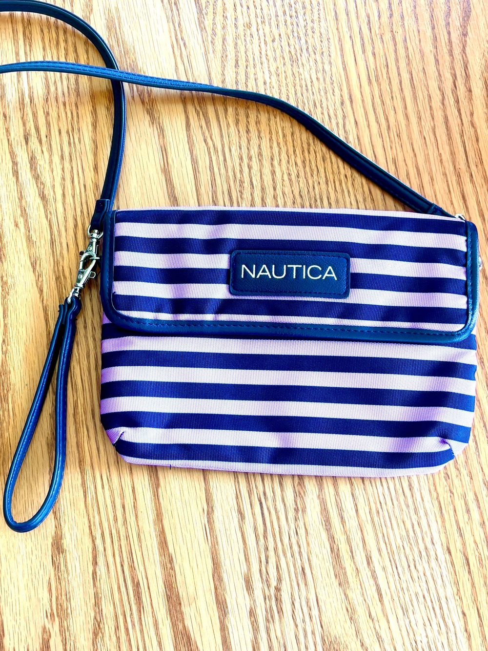 Nautica RFID Blocking Purple Stripe Crossbody Wristlet Like New